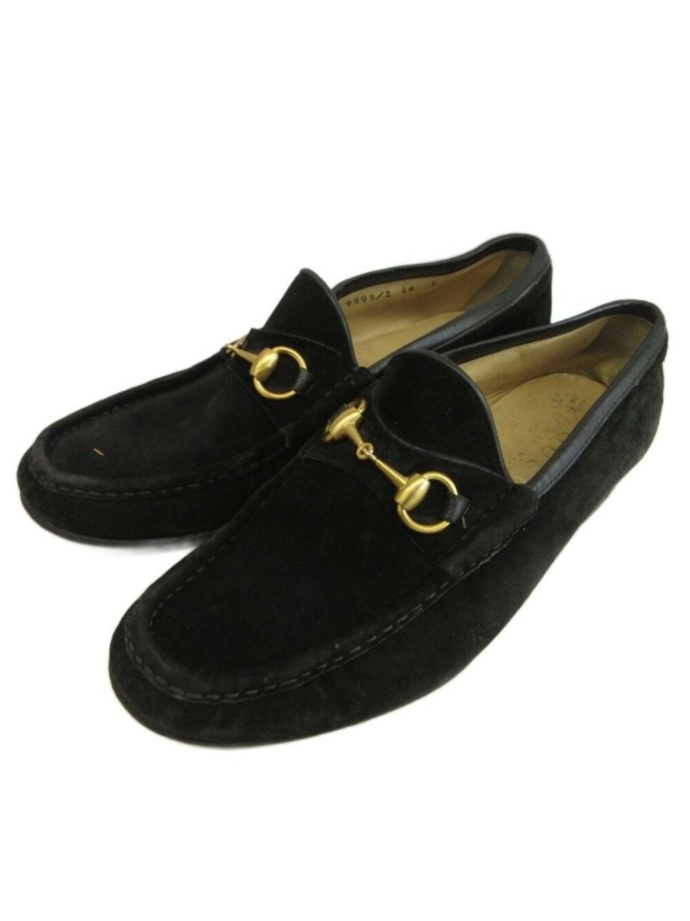Gucci Loafers Moccasin Suede Horsebit Gold Black